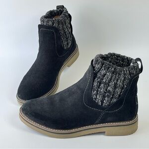 Comfortiva Align Black Suede Leather Knit Cuff Round Toe Comfy Ankle Booties 8 W